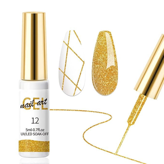 Nail Glue Rose Gold Nail Liner Gel Polish Metal Light String Adhesive Ultra-Fine Brush Head for Long-Lasting Color Enhancement Nail Art Gel Liner Nail Polish 5ml/0.7fl.oz