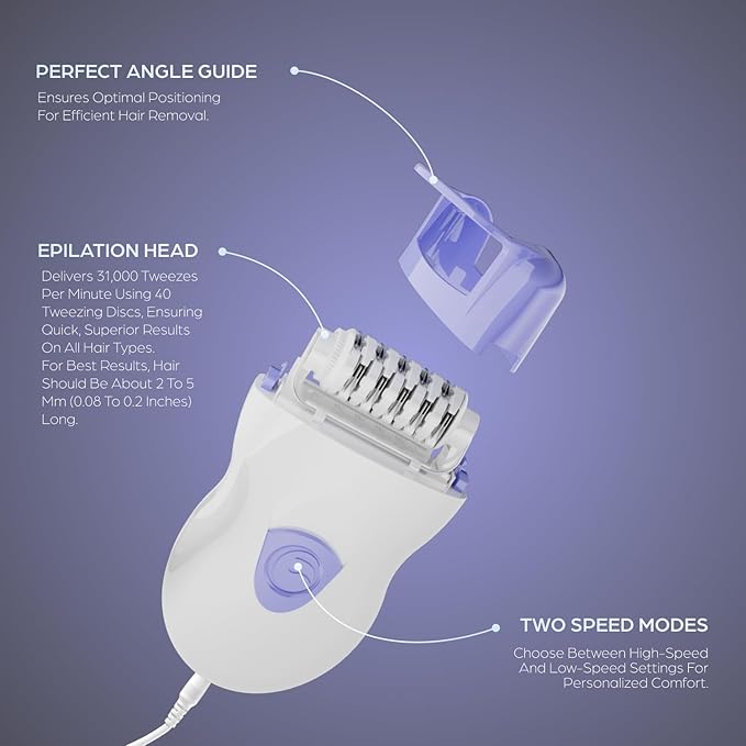 Epilady Speed Corded Epilator for Women – Dual-Speed 40-Disc Root Hair Removal Device for Legs, Underarms and Bikini Area Compact Waterproof Anti-Pinch Design for Smooth Long-Lasting Results
