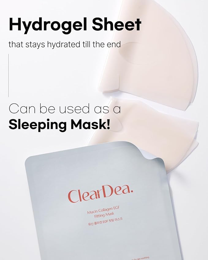 ClearDea Mucin Collagen Peptide Hydrogel Mask (Plant Mucin & 7-Collagen Complex) – Hydrating & Firming Facial Sheet, 5 Pack – Korean Skincare Glow Essentials