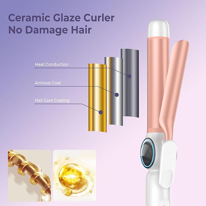 Cordless Curling Iron Rechargeable,USB Rechargeable 9000 mAh Cordless Hair Curler,4 Temp Setting Travel Battery Powered Curling Iron,2 in 1 Portable Hair Straightener and Curler