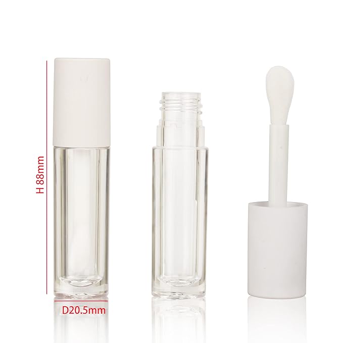 COSIDEA 24 pcs Empty 5ml big brush lip gloss tube White round lipgloss tubes container with big doe foot wand