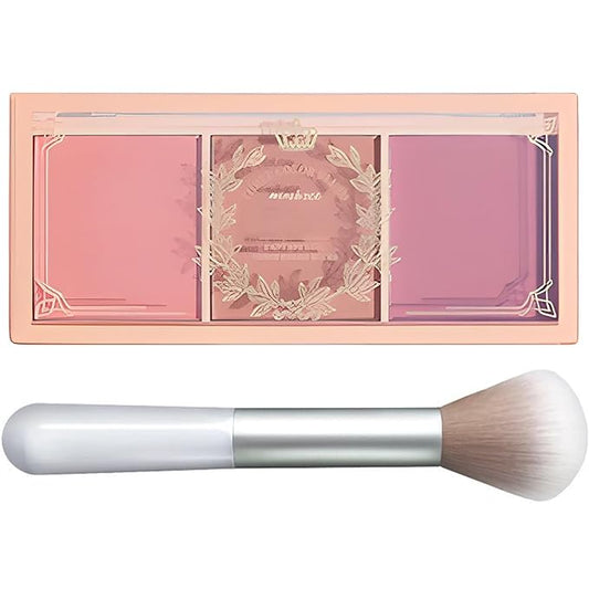 3 Color Matte Pink Blush Palette with Brush, Long Lasting Cheek Makeup, Light and Smooth Blush Powder for Face Beauty