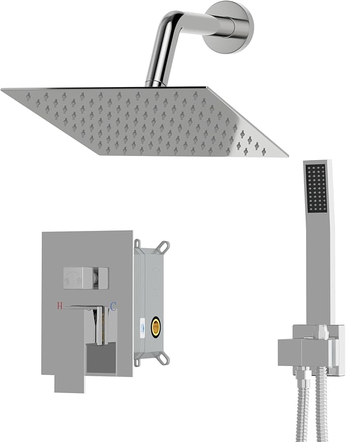 Dcolora 8 In. Rainfall Shower System with Handheld, Chrome Shower Faucet Set for Bathroom, Brass Valve, 304 Stainless Steel, Anti-Scald cUPC Certified (Polished Chrome, 8 Inch)