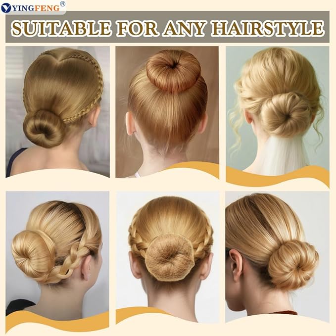 YINGFENG 134 Pcs Gold Hair Bun Maker Kit Medium - 4 Bun Hair Pieces for Women, 20 Hair Net for Buns, 100 Bobby Pins for Women, 10 Hair Bands, for Ballet Styling, Hair Accessories for Girls