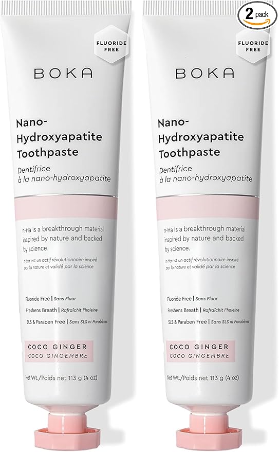 Boka Fluoride Free Toothpaste, Nano Hydroxyapatite Toothpaste, Appropriate for Sensitive Teeth - for Adult, Kids Oral Care - Coco Ginger Flavor, 4 Fl Oz 1Pk US Manufactured (Pack of 2)