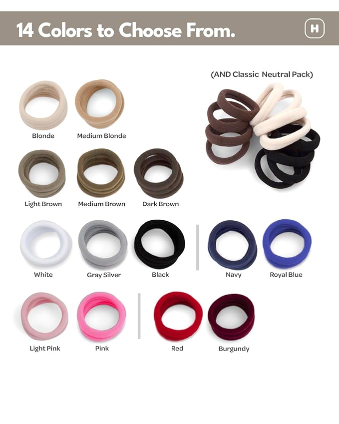 Cyndibands Seamless Hair Ties - Light Pink - Gentle Hair Ties No Damage, Standard Size 1.5 Inch, Soft and Stretchy Nylon Fabric Ponytail Holders - 12 Count