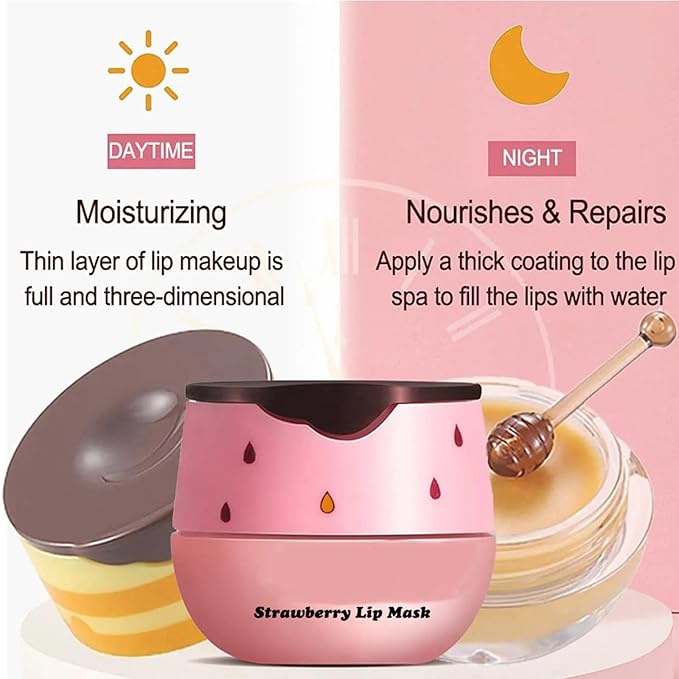 3Pcs Lip Balm Honey Pot, Lip Honey&Strawberry&Watermelon)
