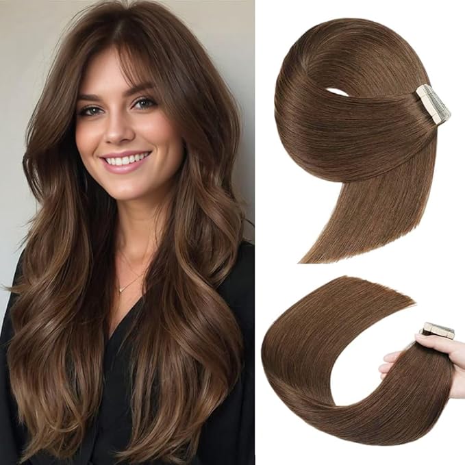Tape in Hair Extensions Human Hair Darkest Brown Remy Hair Extensions 20pcs 14 Inch Straight Invisible Human Hair Tape in Extensions Skin Weft Tape Extensions Human Hair (4#,14 Inch)