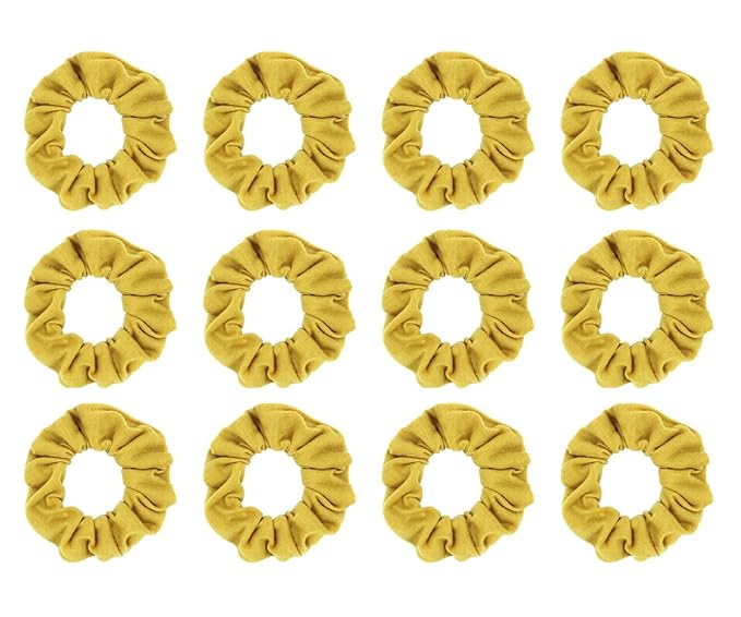12pcs Cotton Hair Scrunchies Single Jersey Solid Color Ponytail Holders Elastic Hair Ties for Women Accessories (Ginger Yellow)