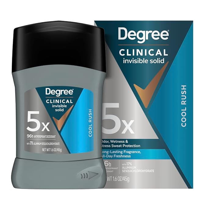 Degree Clinical Strength Antiperspirant Deodorant 96-Hour Sweat and Odor Protection Cool Rush Invisible Solid 5x Types of Sweat 1.6 OZ