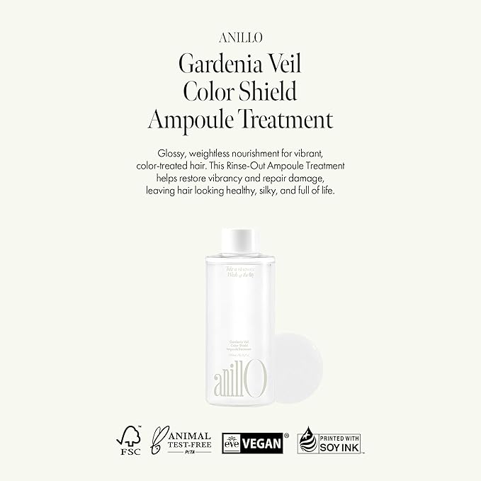 ANILLO Gardenia Veil Color Shield Ampoule Treatment – Shine-Boosting Hair Mask for Color-Treated Hair – Protein & Amino Acid Complex, Daily Use, Silicone-Free, 200 ml / 6.76 fl oz