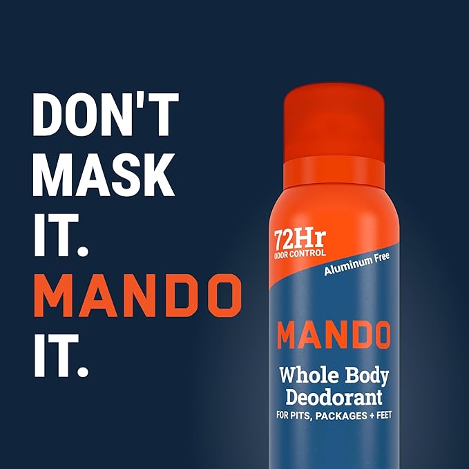 Mando Whole Body Deodorant For Men - Invisible Spray Deodorant - 72 Hour Odor Control - Low Irritation Formula - Aluminum Free, Benzene Free - 3.6 ounce Can - Pro Sport