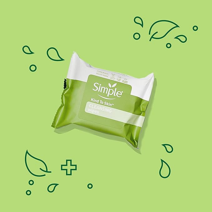 Simple Kind to Skin Facial Wipes Gentle and Effective Makeup Remover Cleansing Free from color and dye artificial perfume and harsh chemicals, 25 Count (Pack of 2)
