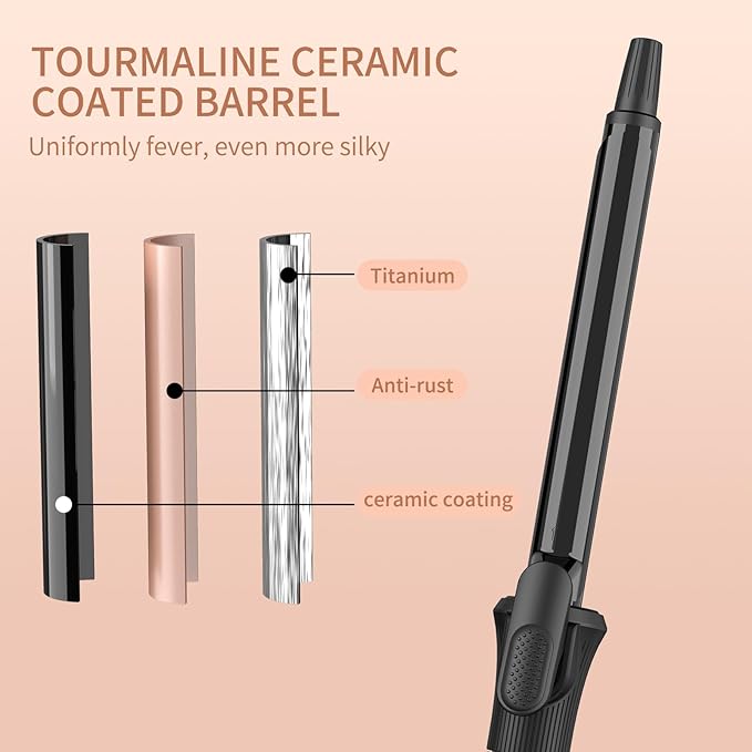 3/4 Inch Curling Iron with Clipped Tourmaline Ceramic Barrel Professional 0.75Inch Hair Curler up to 450°F Dual Voltage for Traveling 60 Mins Auto Off Suit for Different (Black, 0.75 Inch)