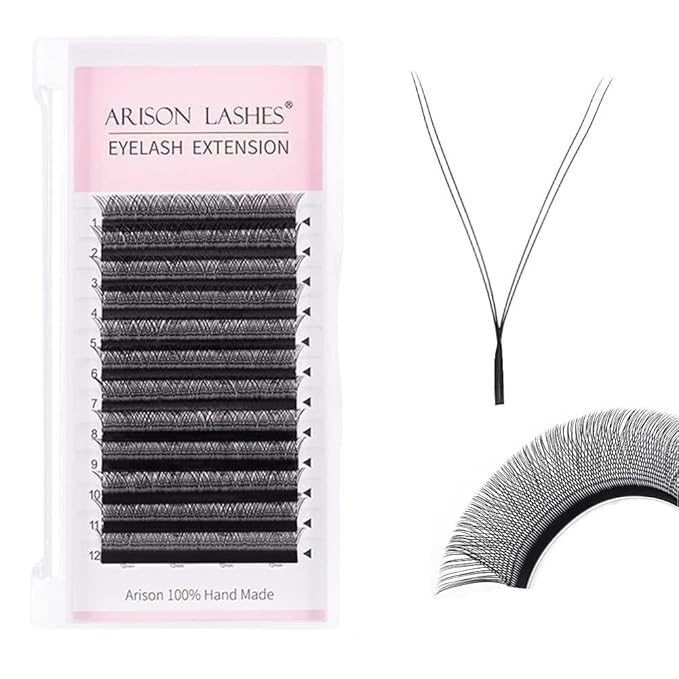 Arison Lashes YY Eyelash Extension Y Lashes C Curl Mix Tray Premade Fans Volume Y Shape Faux Mink Matte 12 rows Cluster pre Fanned Soft Eye Lashes(YY-0.05-C-12mm)