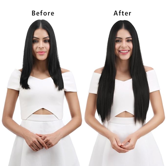 REECHO Multi-Length 20" 22" 24" Long Straight 4 PCS Set Thick Clip in on Hair Extensions Black Brown