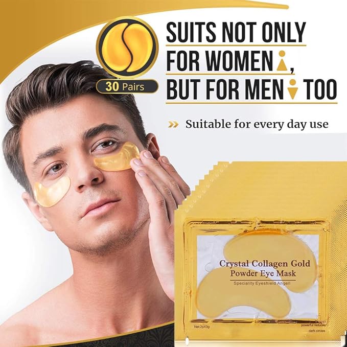 Felico Under Eye Patches, 30 Pairs Gold Eye Mask, Eye Gel Pads With Collagen Treatment for Reducing Dark Circles, Lighten Wrinkles Anti-Aging Moisturizing, Fine Lines Eye Bags Puffiness for Women Men