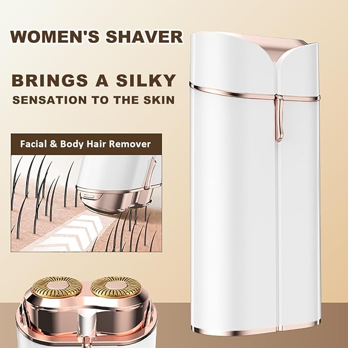 Facial Hair Removal for Women, Portable Painless Lady Shaver with Built-in LED, Wet/Dry Electric Razor Hair Remover Device for Face/Lips/Peach/Fuzz