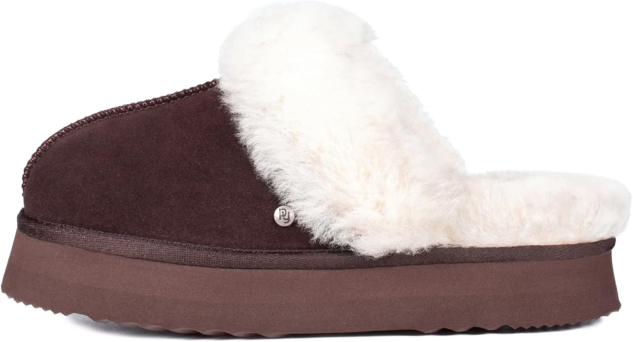 Parfeying Women's Shearling Slippers Genuine Leather with Rubber Sole, Sheepskin Fuzzy Indoor Outdoor Shoes for Home