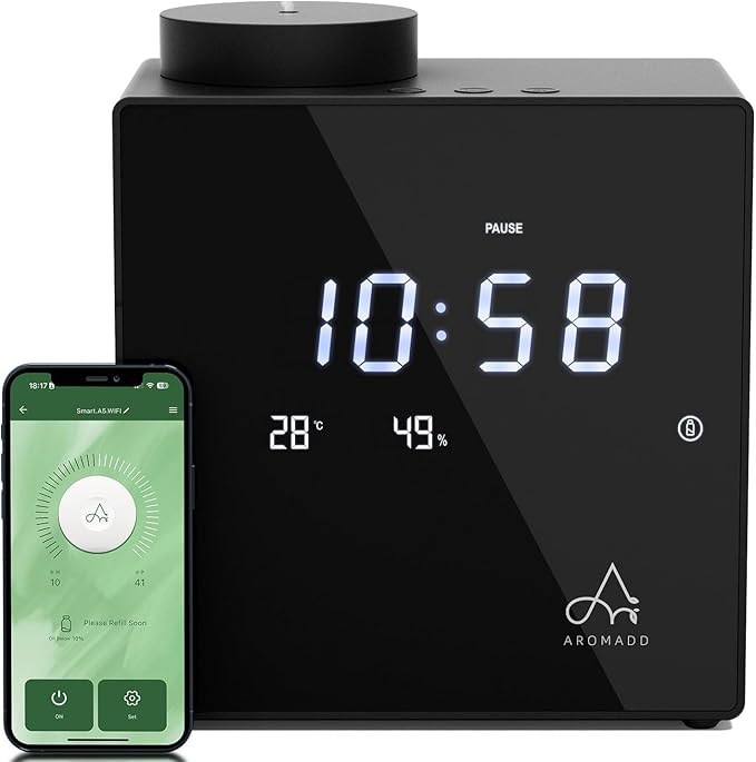 2026 Smart Waterless Diffuser, 2000 Sq.Ft Cold Air Scent Machine with Clock & Environmental Display | 7 Fragrance Levels, 9 Timer Settings, Hotel Collection Diffuser for Home & Large Rooms (Black)