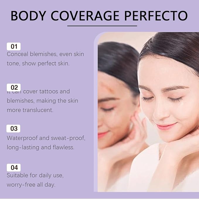 Body Makeup, Body Coverage Perfector & Complexion Perfector with Powder puff, Sweat-Resistant Transfer-Resistant Leg & Body Foundation, Tattoo Cover Up, Natural Radiant Finish,60ml-(2pcs)