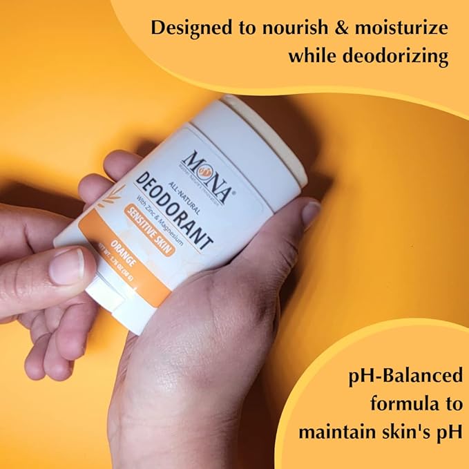 MONA BRANDS All Natural Deodorant For Women & Men | For Sensitive Skin | No Aluminum or Baking Soda | (ORANGE 1.76 Oz)
