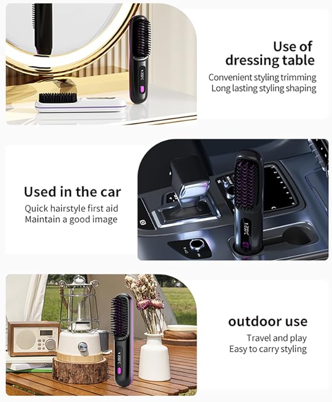 Cordless Hair Straightener Brush 3-in-1: Straightener, Curler & Smoother | Go Brush Pro 2026 with Ionic Anti-Static Technology | 3 Adjustable Heat Settings, USB Rechargeable, for All Hair Types