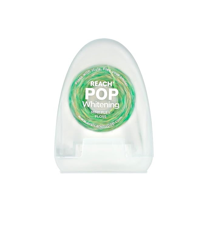 REACH POP Whitening Dental Floss, Mint, Baking Soda Infused, Teeth Whitening, Plaque Remover for Teeth, Shred Resistant, Vegan Wax, Cruelty Free, Oral Care, PFAS Free, 1 Pack, 54.6 yd