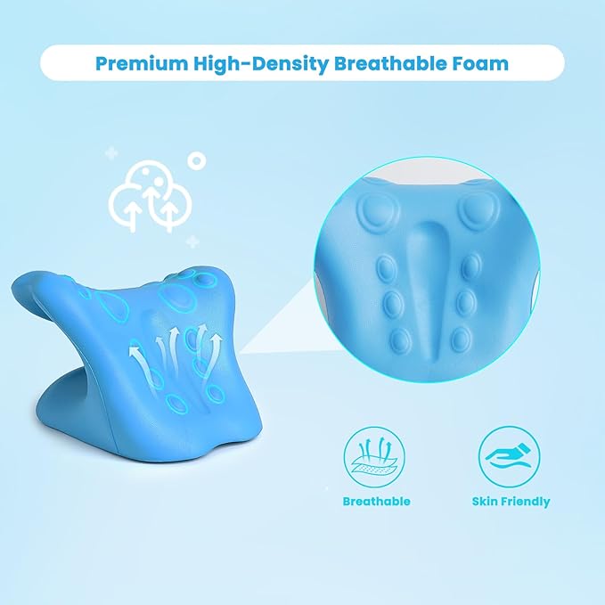 Neck Stretcher Cervical Traction Device, Neck Hump Corrector for TMJ Pain and Shoulder Pain Relief, Neck and Shoulder Relaxer, Ergonomic Pain Pillow for Spine (Blue)