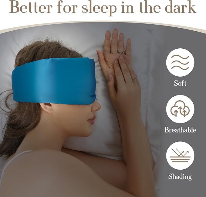 SECZIPE 100% Mulberry Silk Sleep Mask Eye Mask for Women Man with Adjustable Band, for Side Sleeper Blackout Sleep Mask for Travel Rest and Office Large Size (Blue)