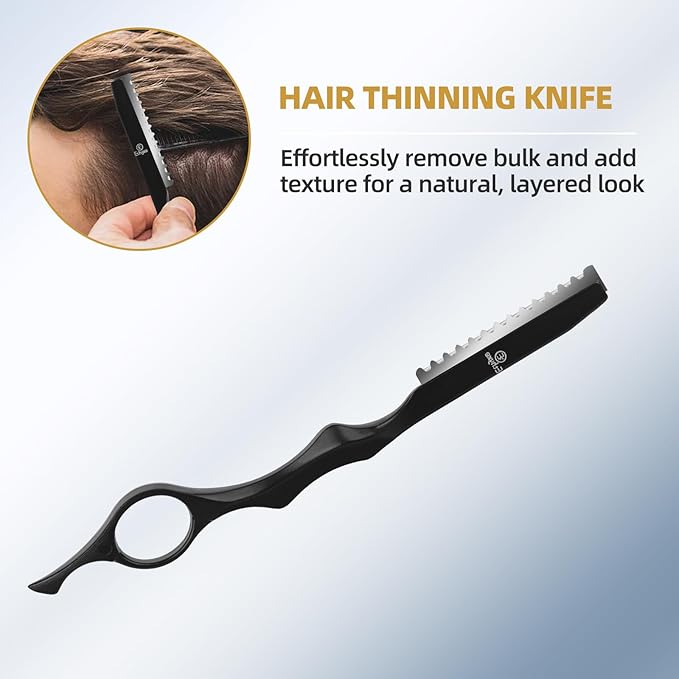 ETHTXE Professional Black Hairdressing Scissors, 6.5" Japanese Stainless Steel Thinning & Straight Trimming Shears – Salon-Grade Barber Tools for Men, Women, and Family Gifts