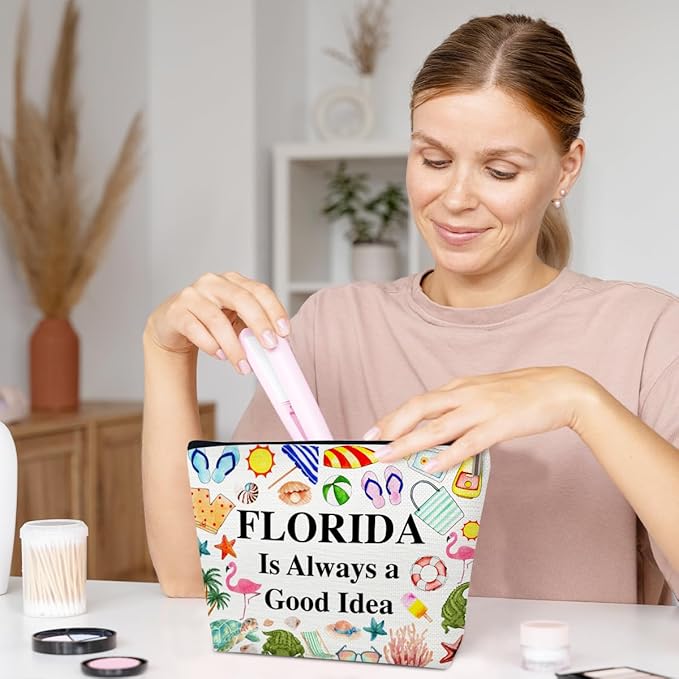Ythuil Florida Travel Makeup Bag, Florida Girl Gift, Travel Vacation Gift Pouch, Trip Souvenirs, Travelling Lover Cosmetic Bag for Purse