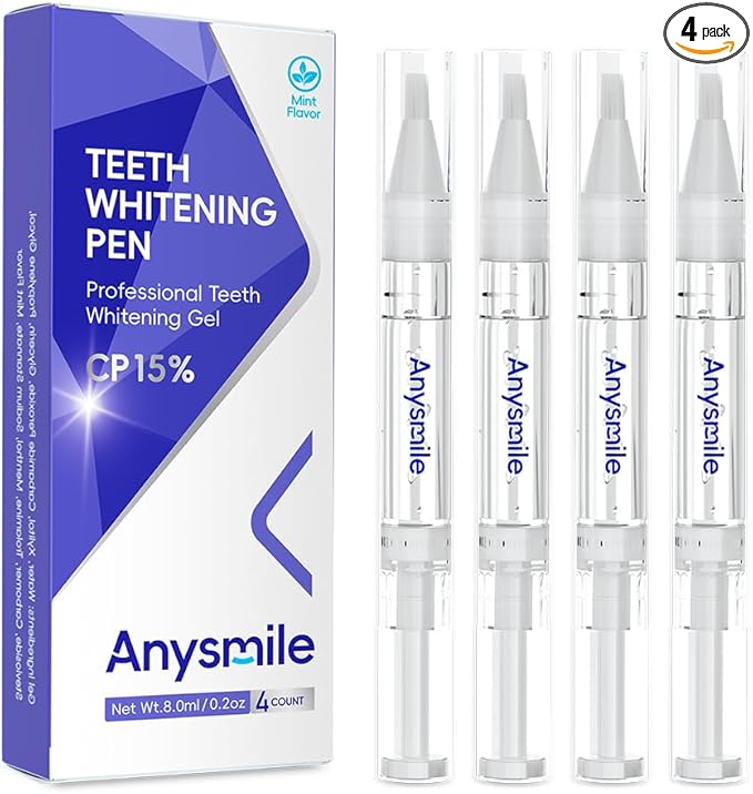 Teeth Whitening Pens Non Sensitive Teeth Whitener Gel with Effective 15% Carbamide Peroxide, 4 Professional Tooth Whitening Gel Pens 2ml/Pen