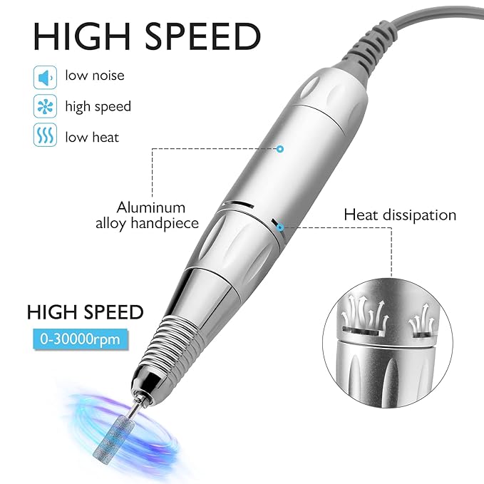 Cordless Nail Drill, AZ GOGO 30000RPM Rechargeable Portable Electric Nail Drill Machine for Gel Acrylic Nails - Efile Manicure/Pedicure Kit (Blue with EVA Bag)