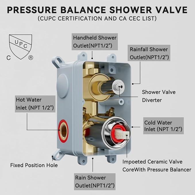 Shower Faucet Set Shower Systems, STARBATH 3 Way Shower Faucet with 2 in 1 Handheld, Ceiling Mount 12+6" Dual Rain Shower Head for Two People (6"+12" Shower Head-Handheld-Wall Mounted, Chrome)