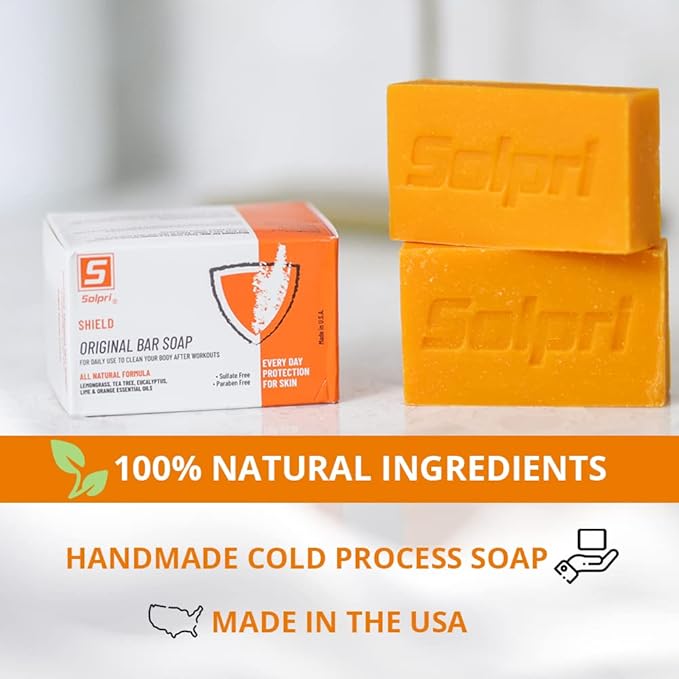Solpri Shield Athletic Tea Tree Soap Bar with Lemongrass & Eucalyptus – 4 oz (6 Pack) – Deep-Cleansing Natural Bar for Sweat, Odor & Itch-Prone Skin – Made in USA