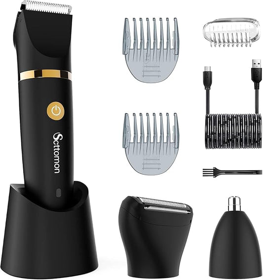 Electric Groin Hair Trim Ball Trimmer for Men Body Shaver Below-The-Waist Groomer Nose Hair Trimmer Waterproof Cordless 3 in 1