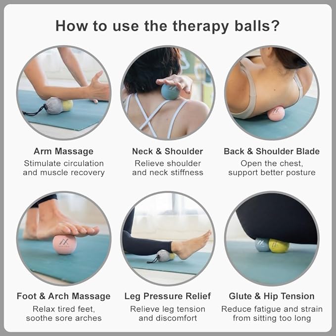 Therapy Massage Balls (2-Pack), High-Density Fascia Balls for Targeted Muscle Relaxation & Daily Recovery - 50D & 65D Hardness Options (Soothing Pink + Dawn Yellow (50D+50D))