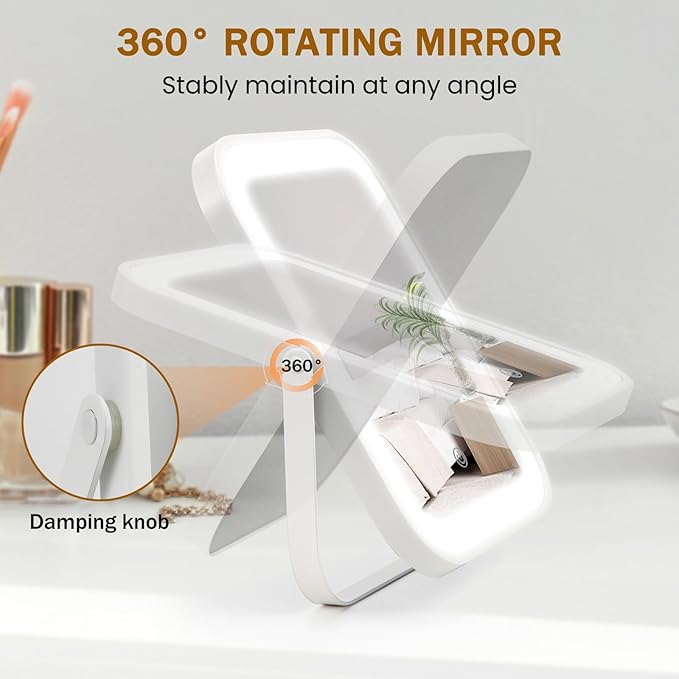 Vanity Mirror with Lights, 10"×8" Makeup Mirror with lights Built-in 1500mAH Battery, HD Mirror, Smart Touch with 3-Color Lighting, Dimmable, Desk Mirror, Women Gift, Travel Essentials (White)