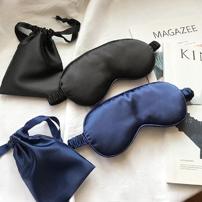 LCBD Silk Satin Sleeping Eye Mask, Black Sleep Eye Mask Night Blindfold for Women and Men, Soft Breathable Blackout Eyeshade Eye Cover for Travel, Wedding Bridesmaid Gift