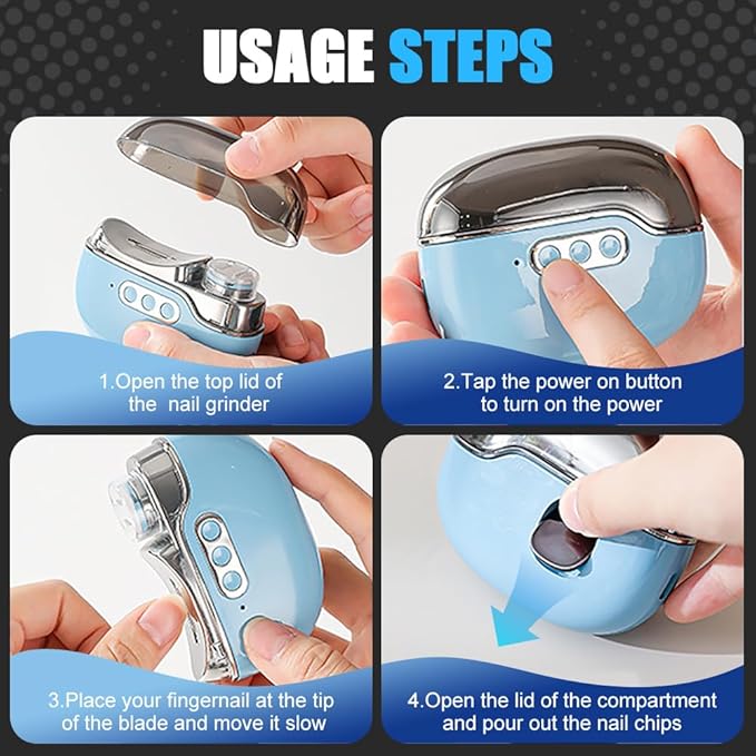 Multi Functional Electric Nail Clippers, 2026 Upgraded 3 in 1 Electric Polishing Automatic Nail Clippers for Toenails or Hand Fingernails, Portable Rechargeable Device for Adults Seniors Care (Blue)