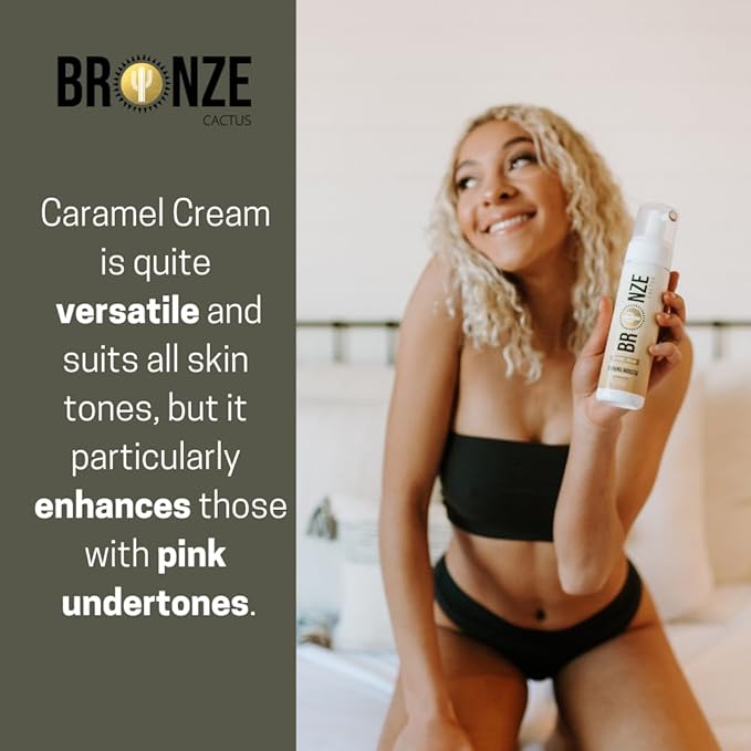 Bronze Cactus Caramel Cream Tanning Mousse | Easy Application & Instant Gratification | Dries Immediately Without Leaving You Sticky | Non-Scented, Streak Free