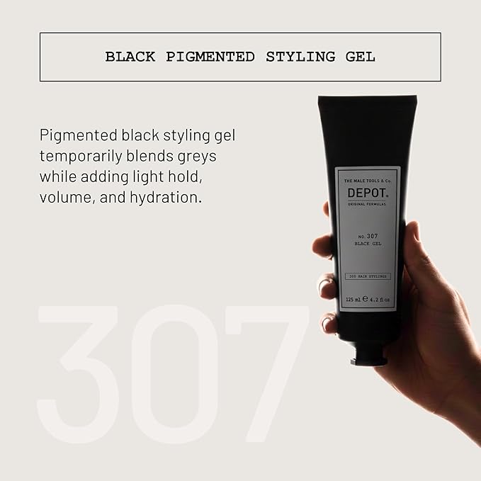 DEPOT No. 307 Black Gel | Temporary Hair Styling Gel for Men with Grey Blending Effect | Medium Hold, Natural-Looking Finish with Glycerin, Vitamin E & Botanical Complex | 3.3 fl.oz.