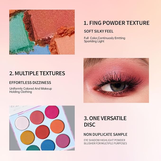 9-Color Rainbow Eyeshadow Palette – Blendable Matte Brights in Pink, Yellow, Blue & Green – Waterproof, Long-Wear, Perfect for Creative or Party Makeup 03#