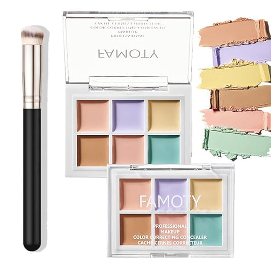6 Color Correcting Concealer Palette With Concealer Brush, Correcting