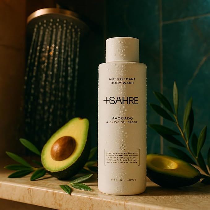 +SAHRE Natural Body Wash – Olive Oil & Avocado | Antioxidant-Rich | Vegan, Paraben-Free | 13.5 fl oz
