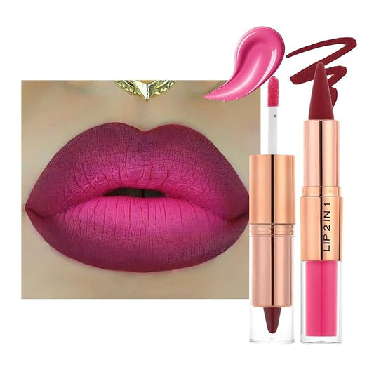 Red Lip Liner and Liquid Lipstick Set,Lip Combo Sets for Black Women,Lip Kit with Lip Liner and Gloss, Dual-Ended High Pigmented Matte Lip Kit, Long Lasting Lipstick Waterproof Lip Combo Makeup #6 | Matte Frosted