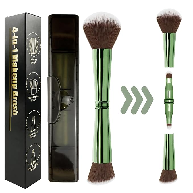 Zylsnice 4 in 1 Makeup Brush, Travel Makeup Brush Set with Case, Mini Makeup Brushes, Powder Foundation Brush, Concealer Brush, Eyeshadow Brush, Dual Ended Makeup Brush for Liquid,Cream, Powder