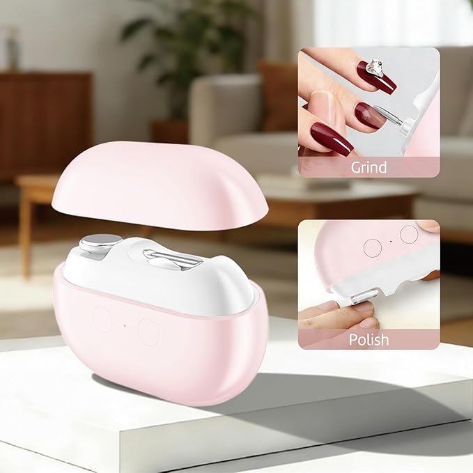 2 in-1 Electric Nail Clipper, Magnetic Cover, Type-C Rechargeable Nail Trimmer with LED Light & Nail Storage Box, for Children, Adults, and Seniors (Pink)