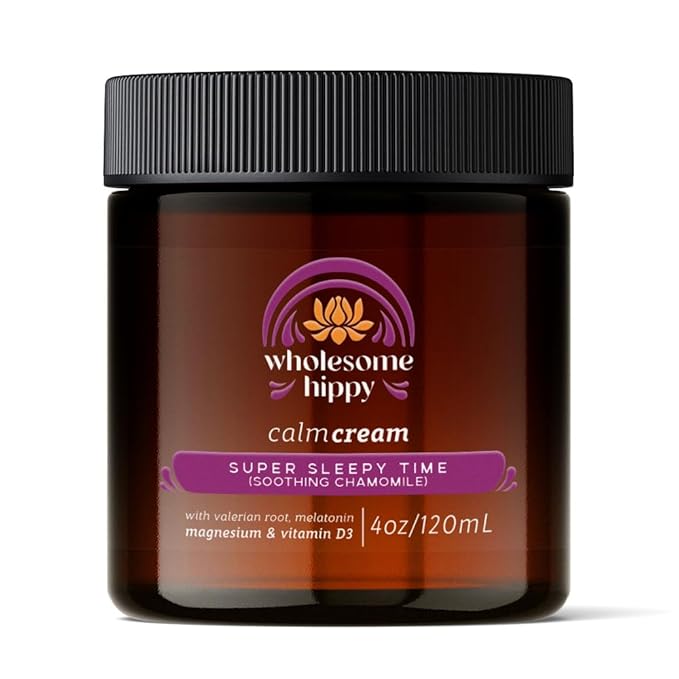 WHOLESOME HIPPY Super Sleepytime Calm Cream – Nighttime Body Butter with Magnesium, Melatonin, Valerian & Chamomile – Soothing Vegan Moisturizer for Bedtime Routine – 4oz